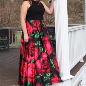 Red Roses Full Length Prom Dress